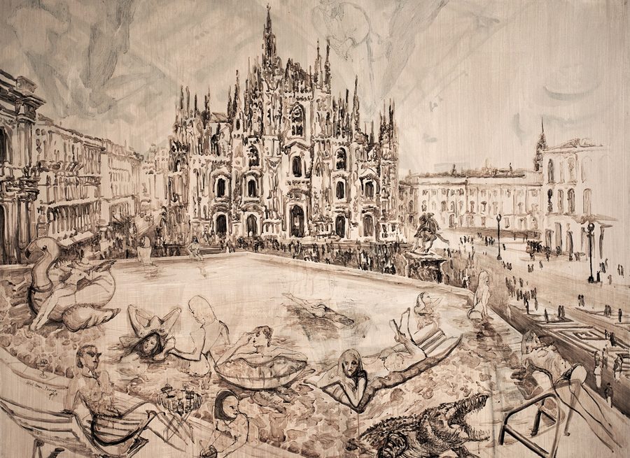 "Hotel gran Duomo". 130 x 180 cm. Mixta sobre lienzo. 2019