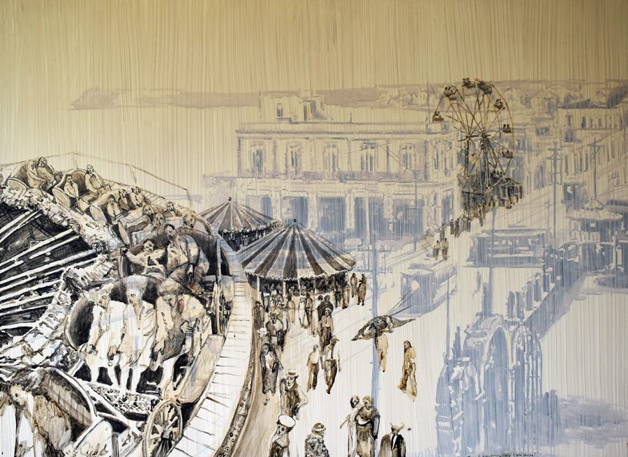 "Feria de diversiones. Café Vista Alegre". 130 x 180 cm. Mixta sobre lienzo. 2020